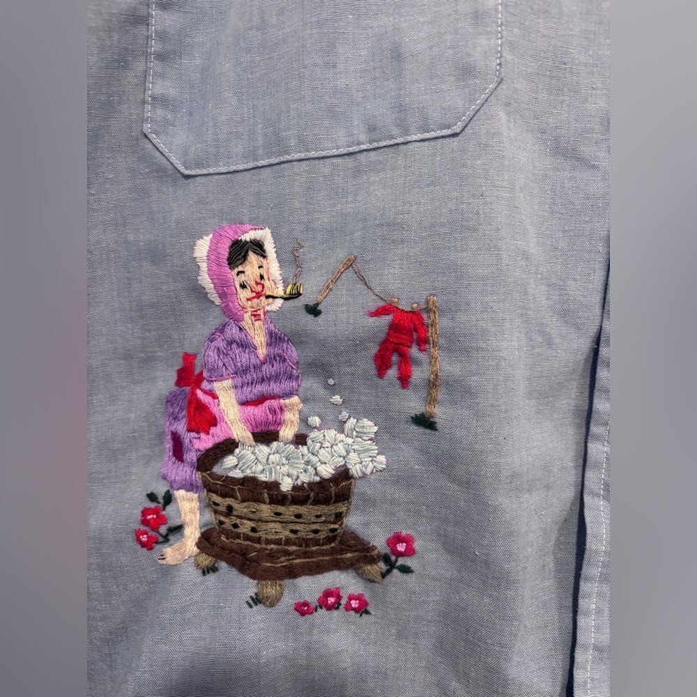 Vintage Fieldmaster Embroidered Chambray Shirt Folk Art Western Novelty - Picture 6 of 10
